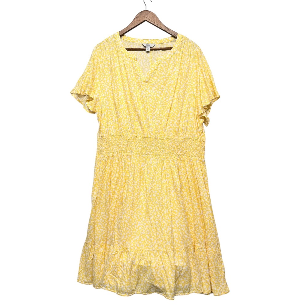 Women 2X Dress‎ Floral Smocked Waist Tiered Flutter Sleeve Feminine Cottagecore